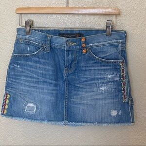 Lucky brand legend sister carpenter skirt denim jean embroidered boho 0/25